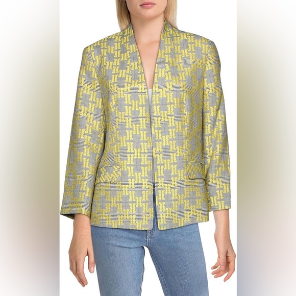 Kasper Jackets & Blazers - Kasper Women's Jacquard Jacket in Yellow and Gray